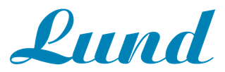Ein blaues Logo mit dem Wort Lund.